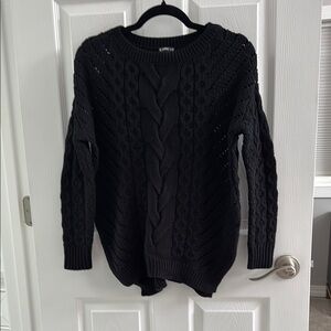 Express Black Crew Neck Sweater with Chunky Cable Knit Design